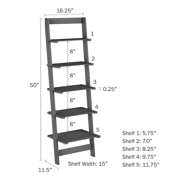 5-Tier Ladder-Style Bookcase, Gray